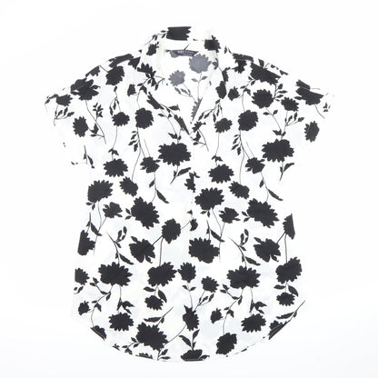 Marks and Spencer Women's Black White Floral Button-Up Shirt S