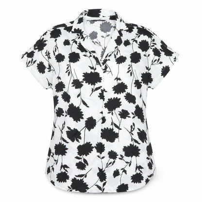 Marks and Spencer Women's Black White Floral Button-Up Shirt S