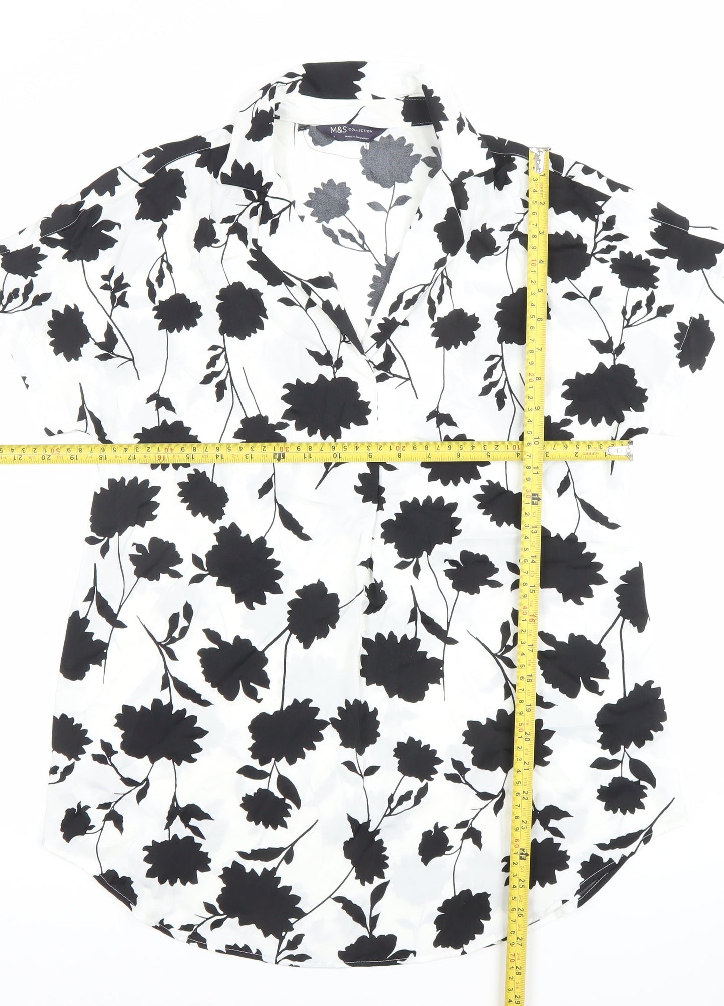 Marks and Spencer Women's Black White Floral Button-Up Shirt S
