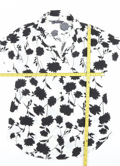 Marks and Spencer Women's Black White Floral Button-Up Shirt S