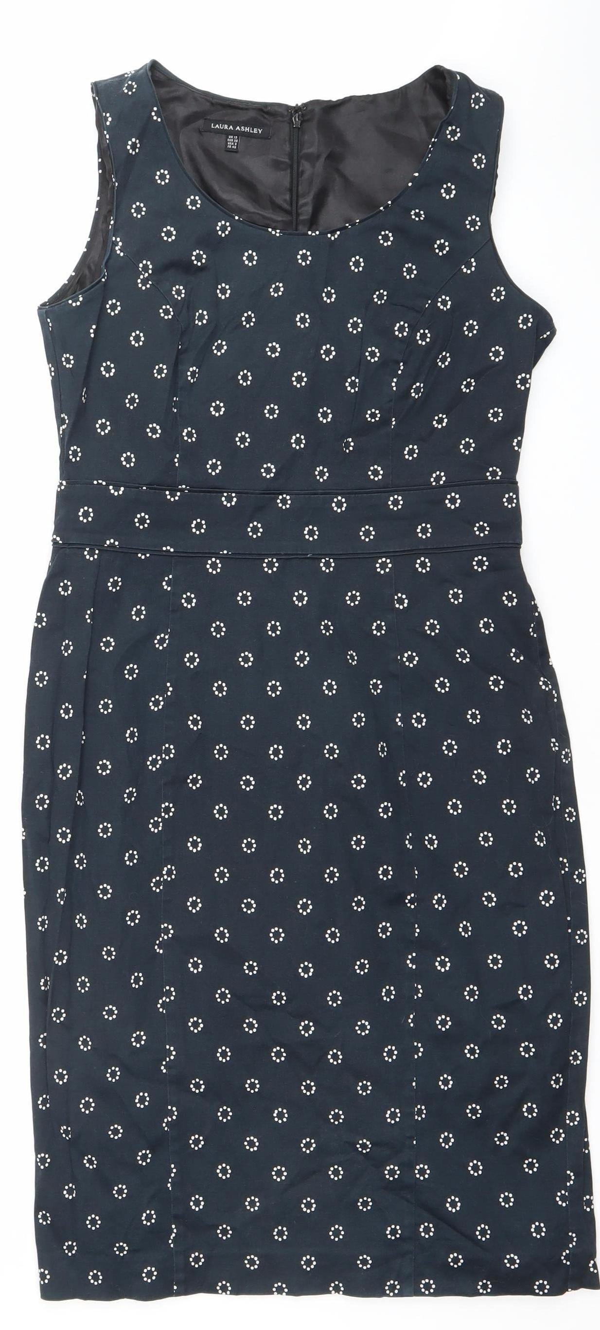 Laura Ashley Women’s Black Polka Dot Sleeveless Sheath Dress UK 12