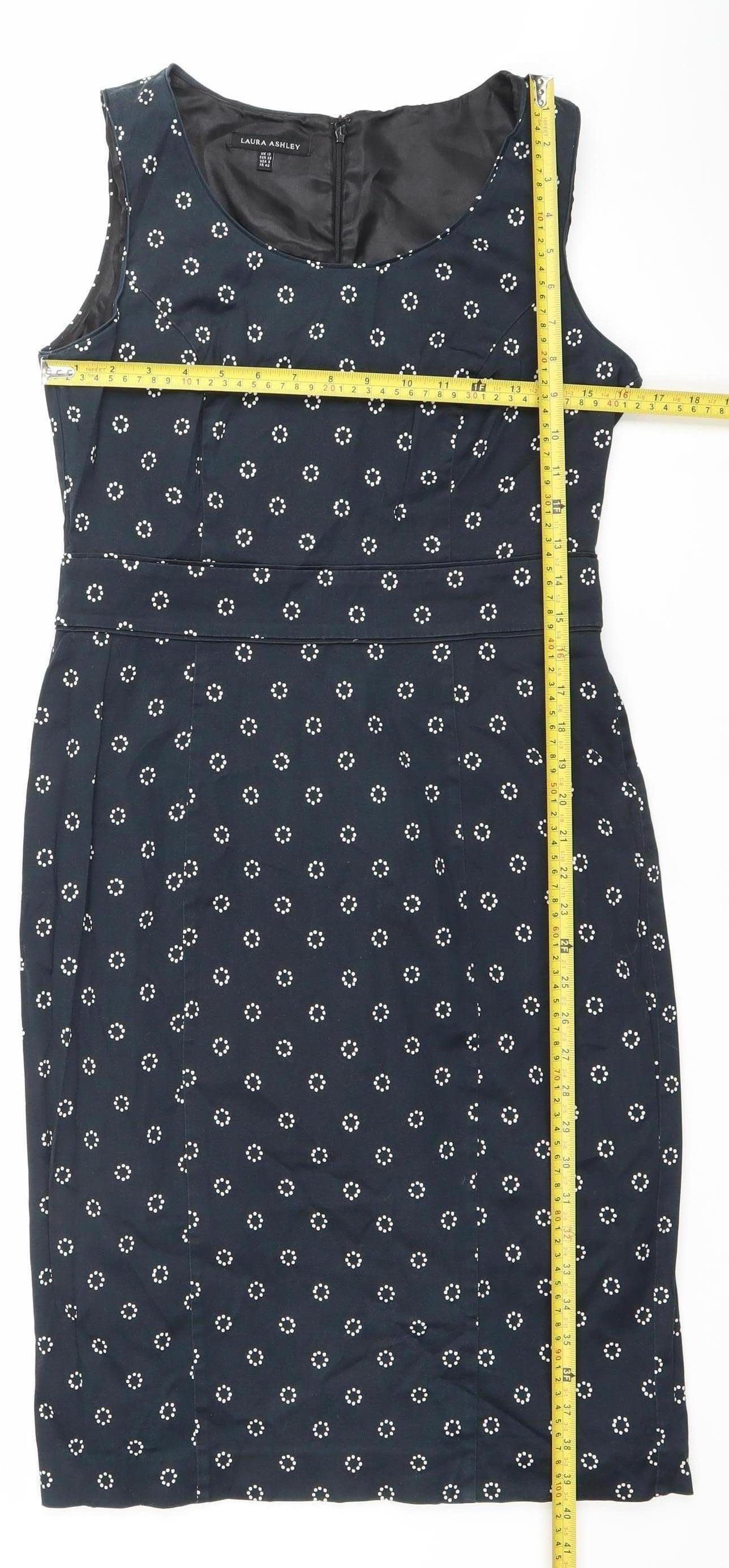 Laura Ashley Women’s Black Polka Dot Sleeveless Sheath Dress UK 12