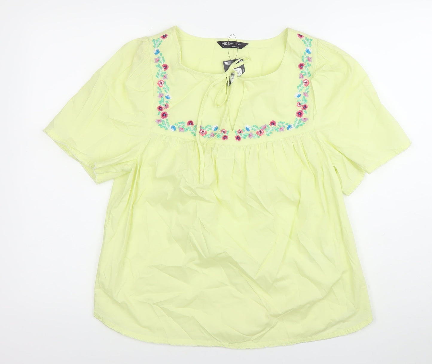 Marks and Spencer Womens Yellow Embroidered Tunic Blouse Size 8