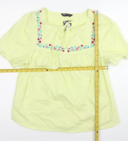 Marks and Spencer Womens Yellow Embroidered Tunic Blouse Size 8