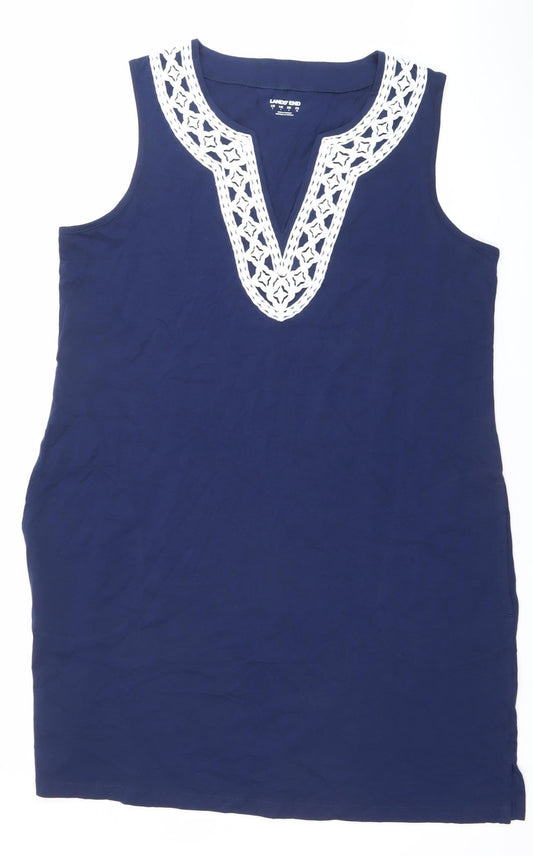 Lands' End Women’s Blue XL Cotton Tank Top with Crochet Detail