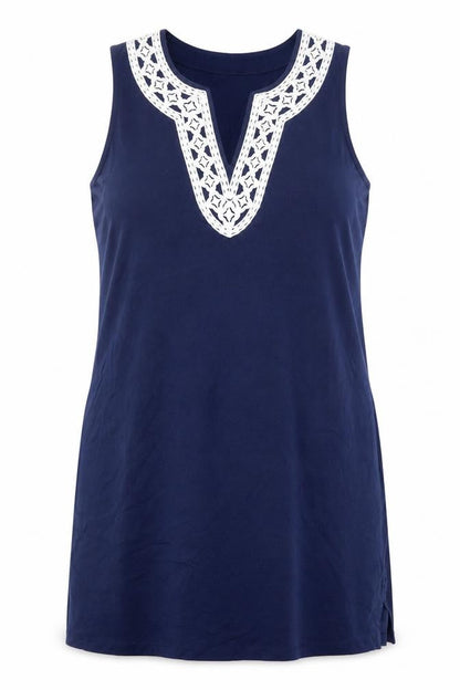 Lands' End Women’s Blue XL Cotton Tank Top with Crochet Detail