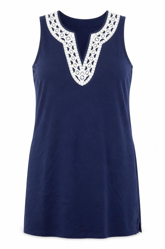 Lands' End Women’s Blue XL Cotton Tank Top with Crochet Detail