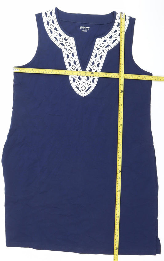 Lands' End Women’s Blue XL Cotton Tank Top with Crochet Detail