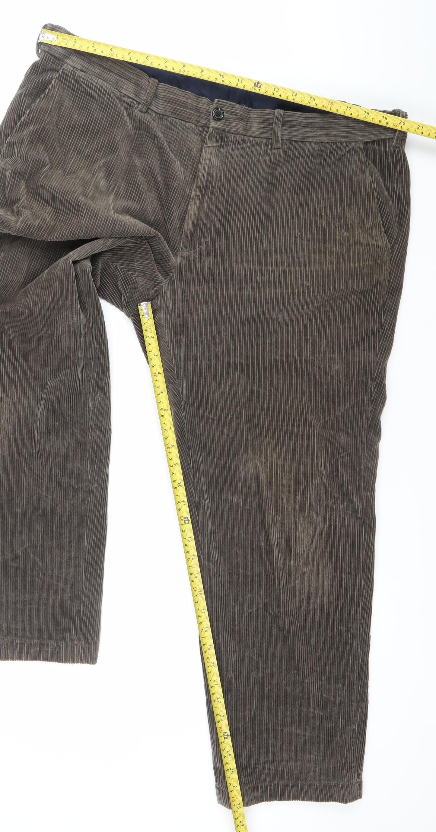 Marks and Spencer Men's Brown Corduroy Regular Fit Trousers 42x29
