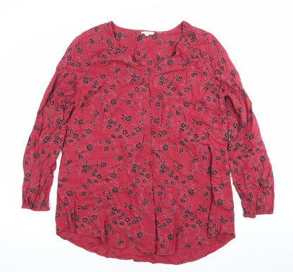 Fat Face Women's Red Floral Shift Dress Size 16 Long Sleeve Casual