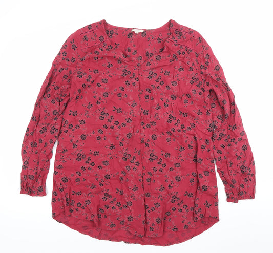 Fat Face Women's Red Floral Shift Dress Size 16 Long Sleeve Casual