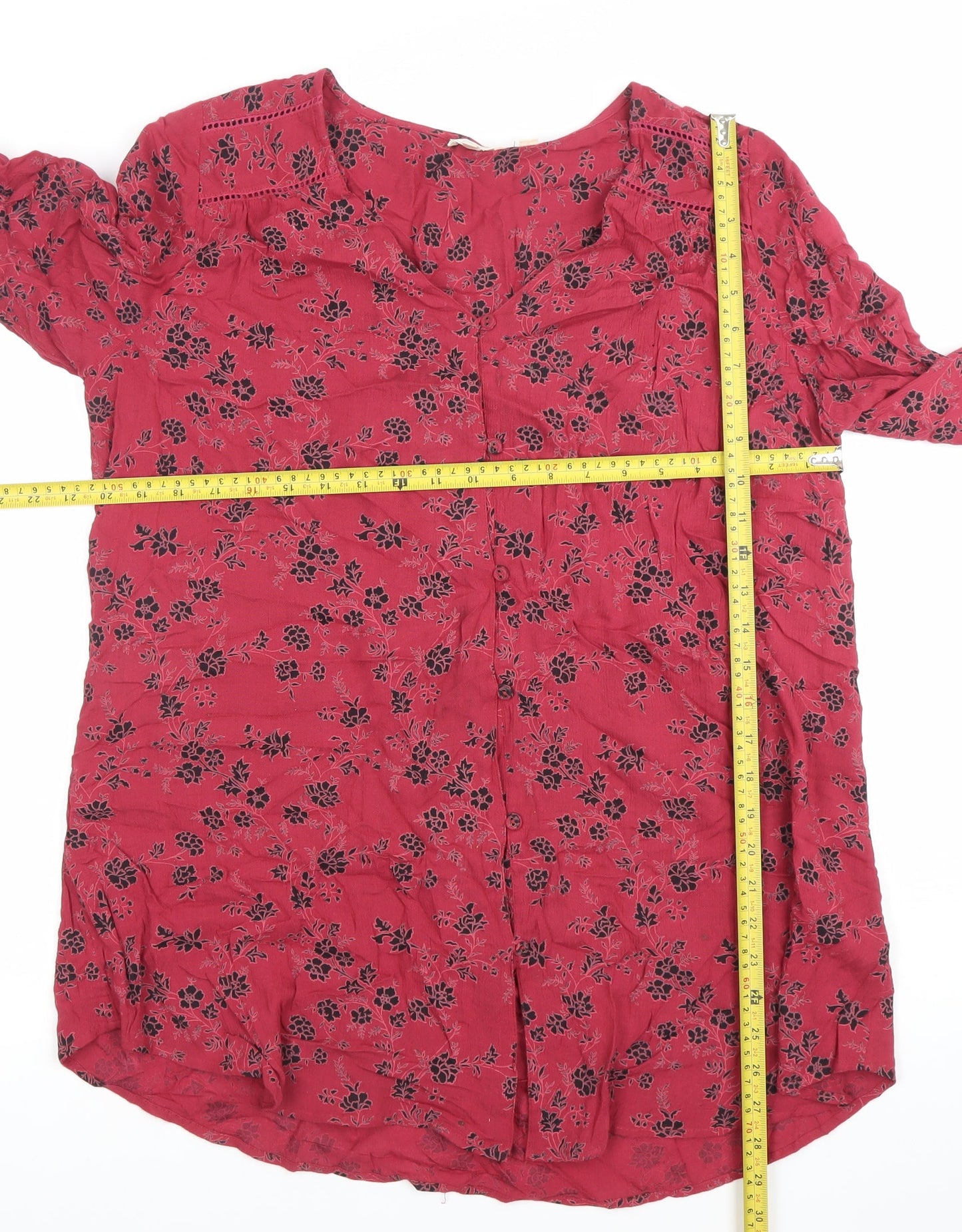 Fat Face Women's Red Floral Shift Dress Size 16 Long Sleeve Casual