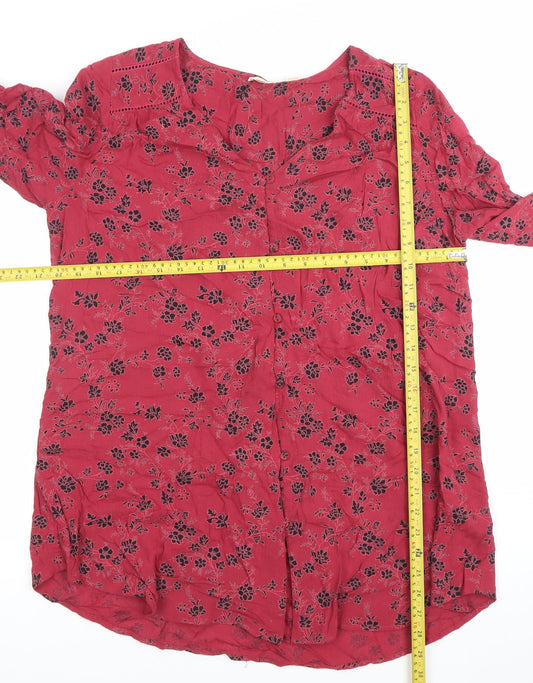 Fat Face Women's Red Floral Shift Dress Size 16 Long Sleeve Casual