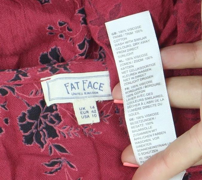 Fat Face Women's Red Floral Shift Dress Size 16 Long Sleeve Casual