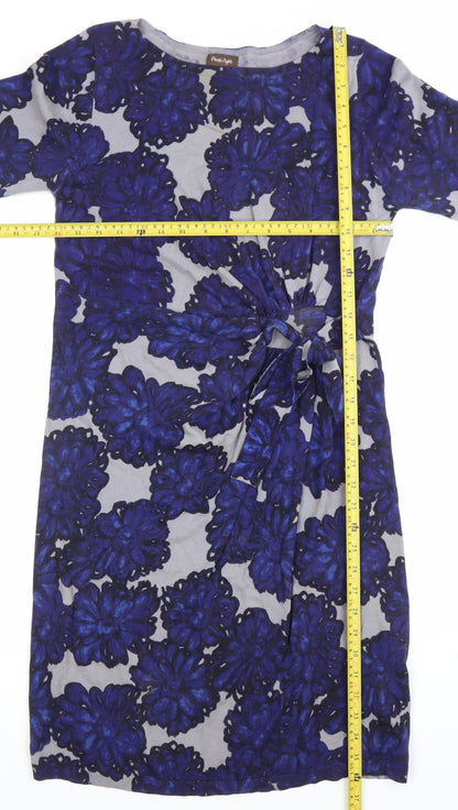 Phase Eight Womens Blue Floral Cotton Sheath Dress Size 12