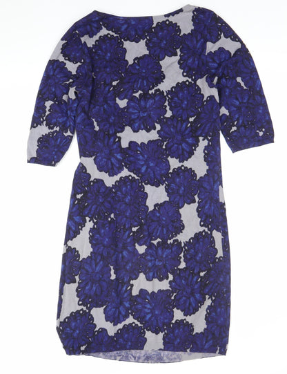 Phase Eight Womens Blue Floral Cotton Sheath Dress Size 12