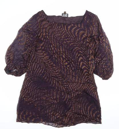 Fenn Wright Manson Women’s Purple Brown Silk Viscose Shift Dress Size 16