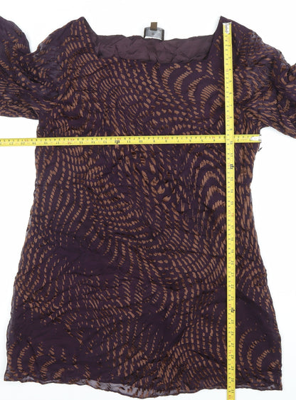 Fenn Wright Manson Women’s Purple Brown Silk Viscose Shift Dress Size 16