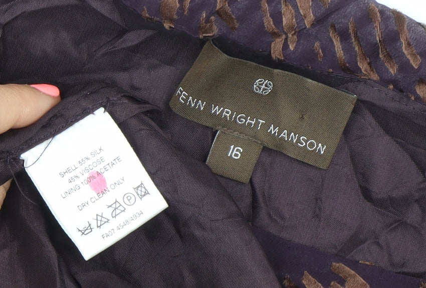 Fenn Wright Manson Women’s Purple Brown Silk Viscose Shift Dress Size 16