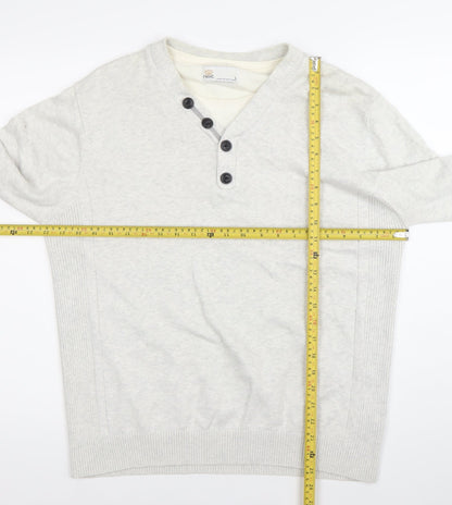 Next Mens Grey Cotton Henley Jumper Size L V-Neck Knitwear