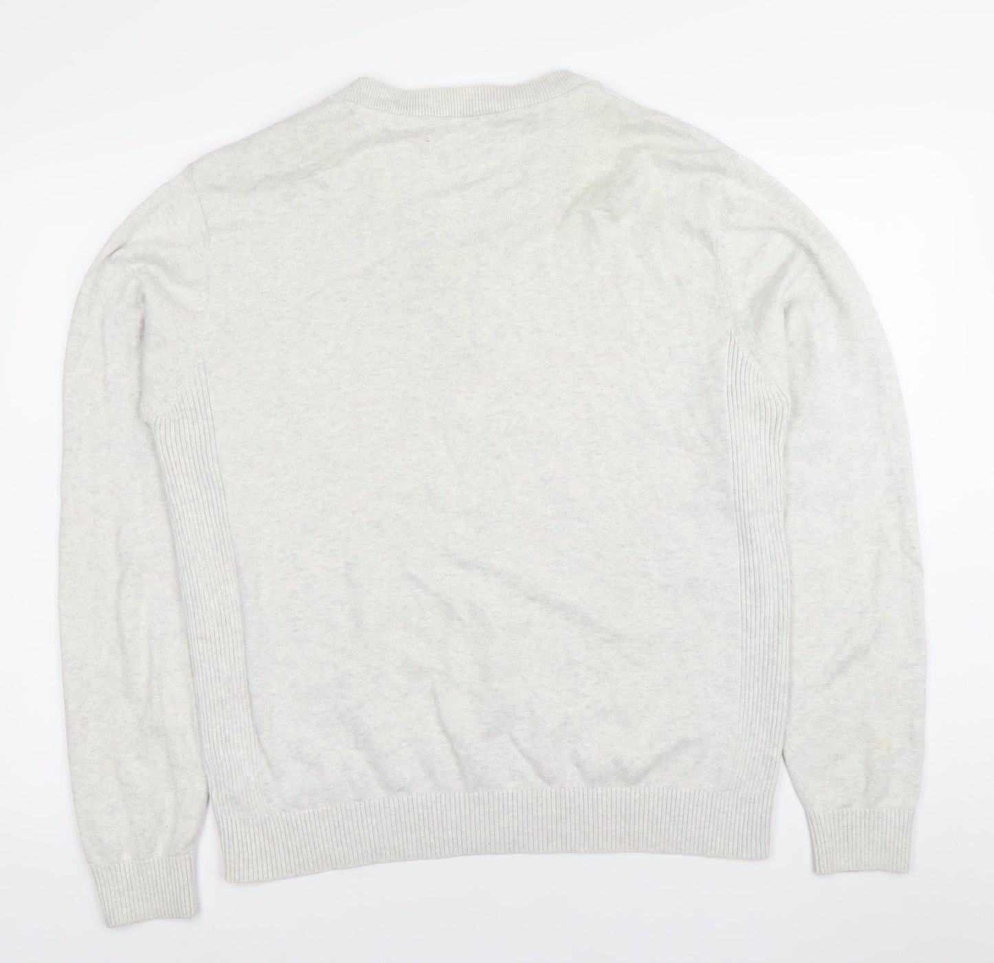 Next Mens Grey Cotton Henley Jumper Size L V-Neck Knitwear