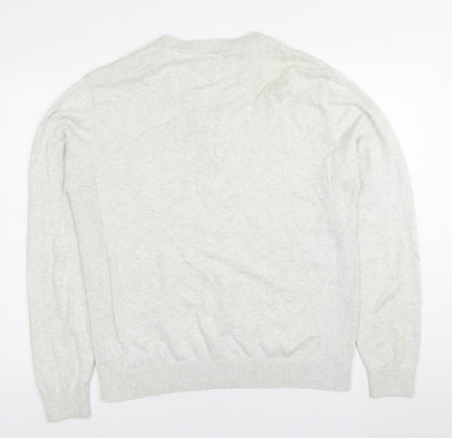 Next Mens Grey Cotton Henley Jumper Size L V-Neck Knitwear