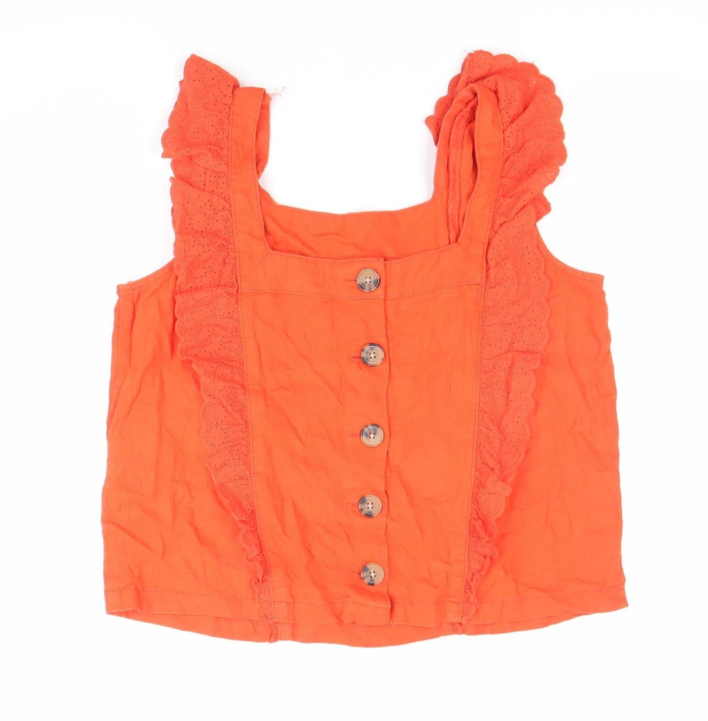 Next Women’s Orange Cotton Ruffle Button Blouse UK 10