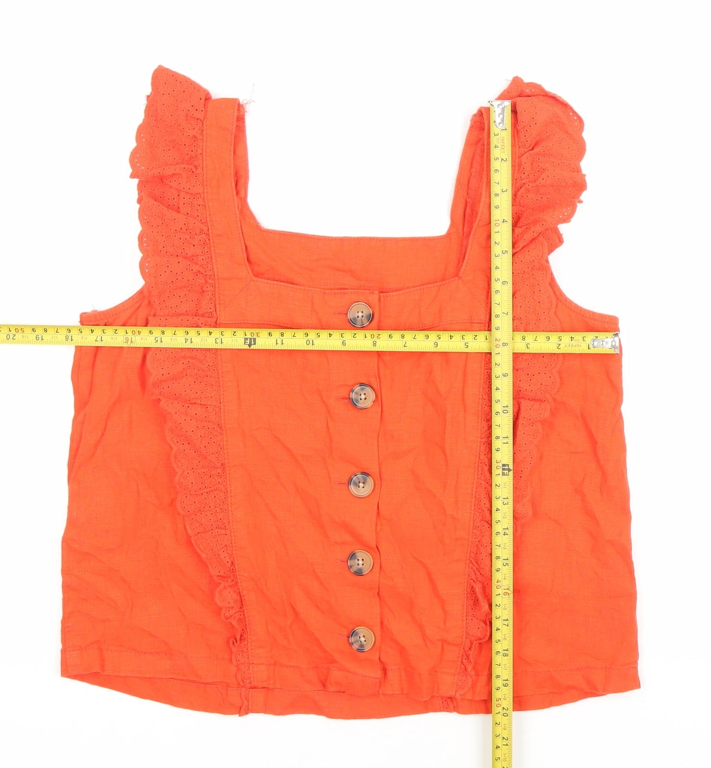 Next Women’s Orange Cotton Ruffle Button Blouse UK 10