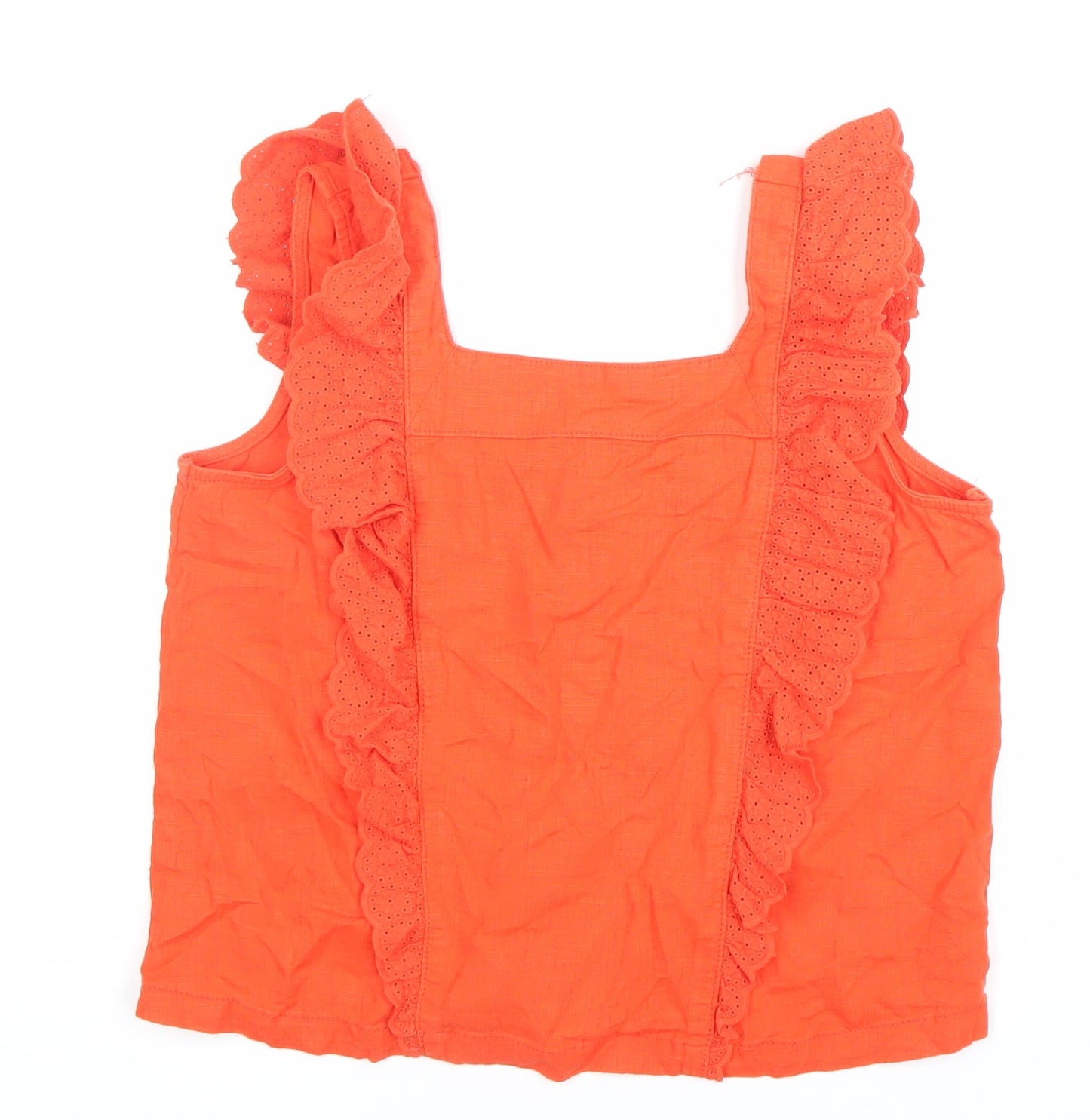 Next Women’s Orange Cotton Ruffle Button Blouse UK 10