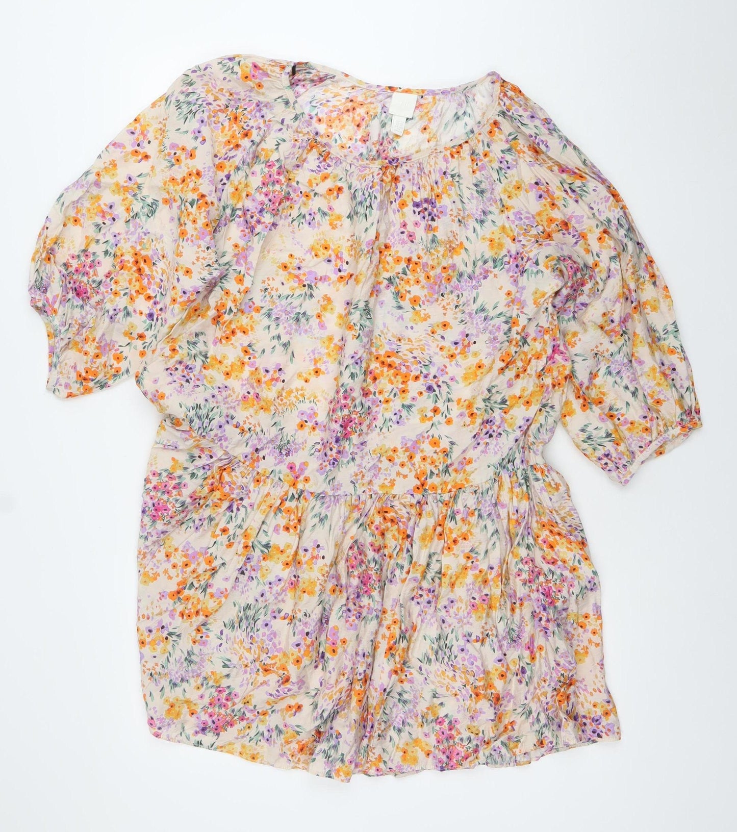 H&M Women’s Multicoloured Floral Skater Dress XS Puff Sleeve