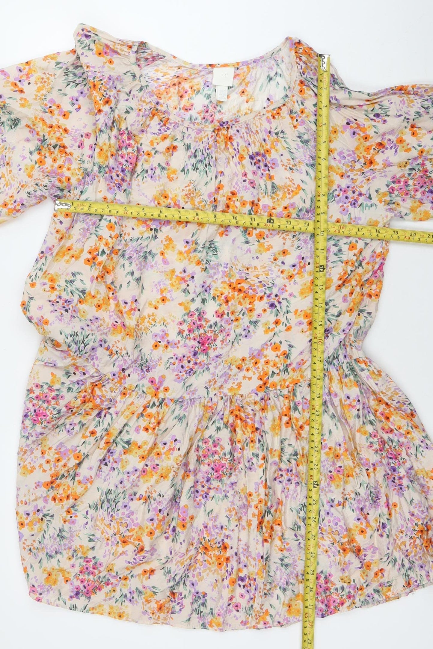 H&M Women’s Multicoloured Floral Skater Dress XS Puff Sleeve
