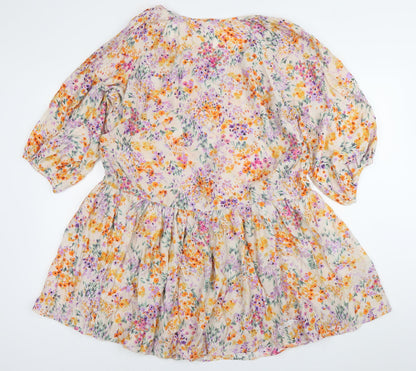 H&M Women’s Multicoloured Floral Skater Dress XS Puff Sleeve