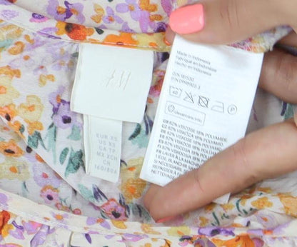 H&M Women’s Multicoloured Floral Skater Dress XS Puff Sleeve