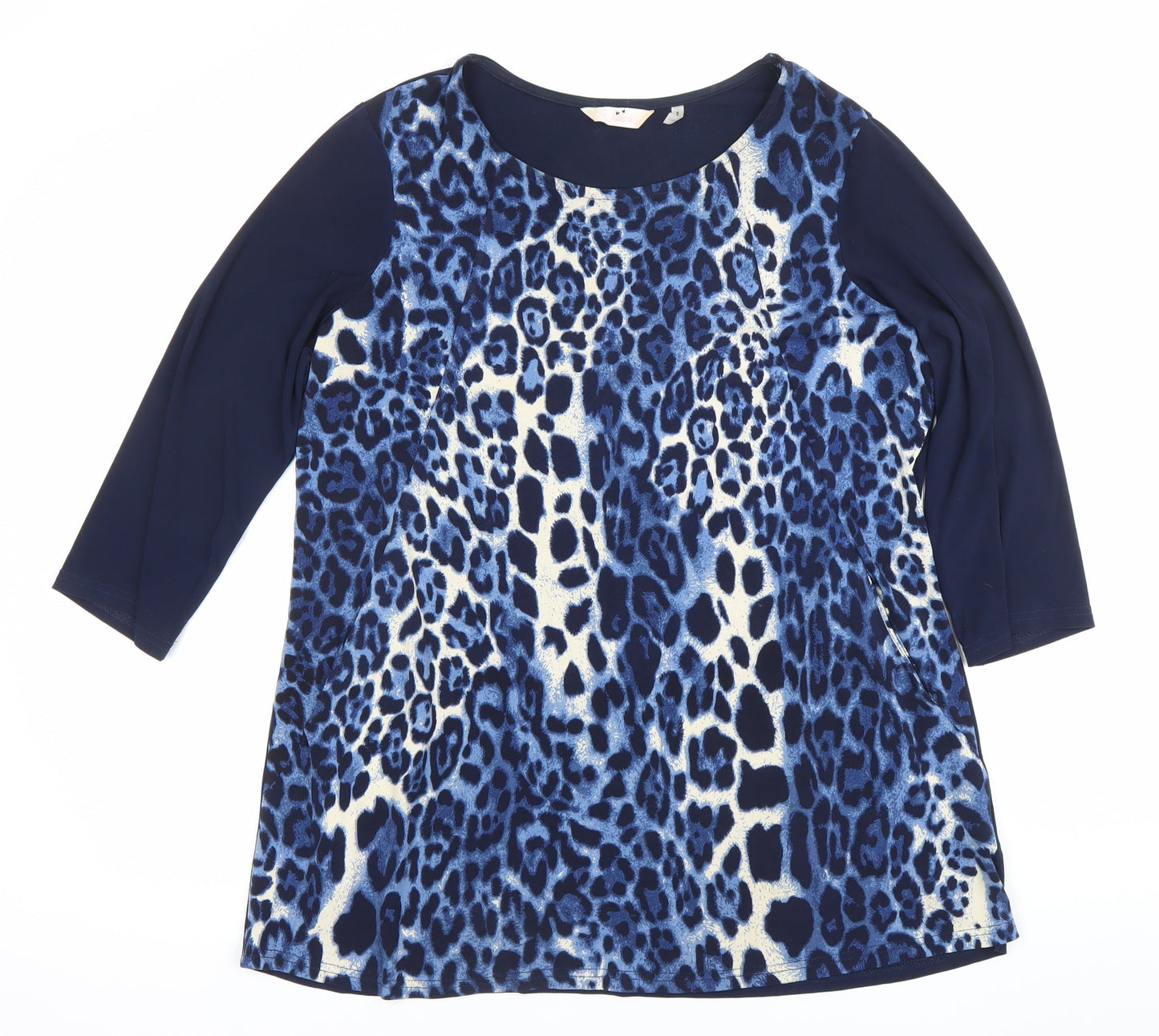 Julipa Womens Blue Leopard Print Shift Dress Size 14 3/4 Sleeve