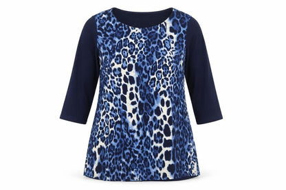 Julipa Womens Blue Leopard Print Shift Dress Size 14 3/4 Sleeve
