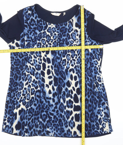 Julipa Womens Blue Leopard Print Shift Dress Size 14 3/4 Sleeve
