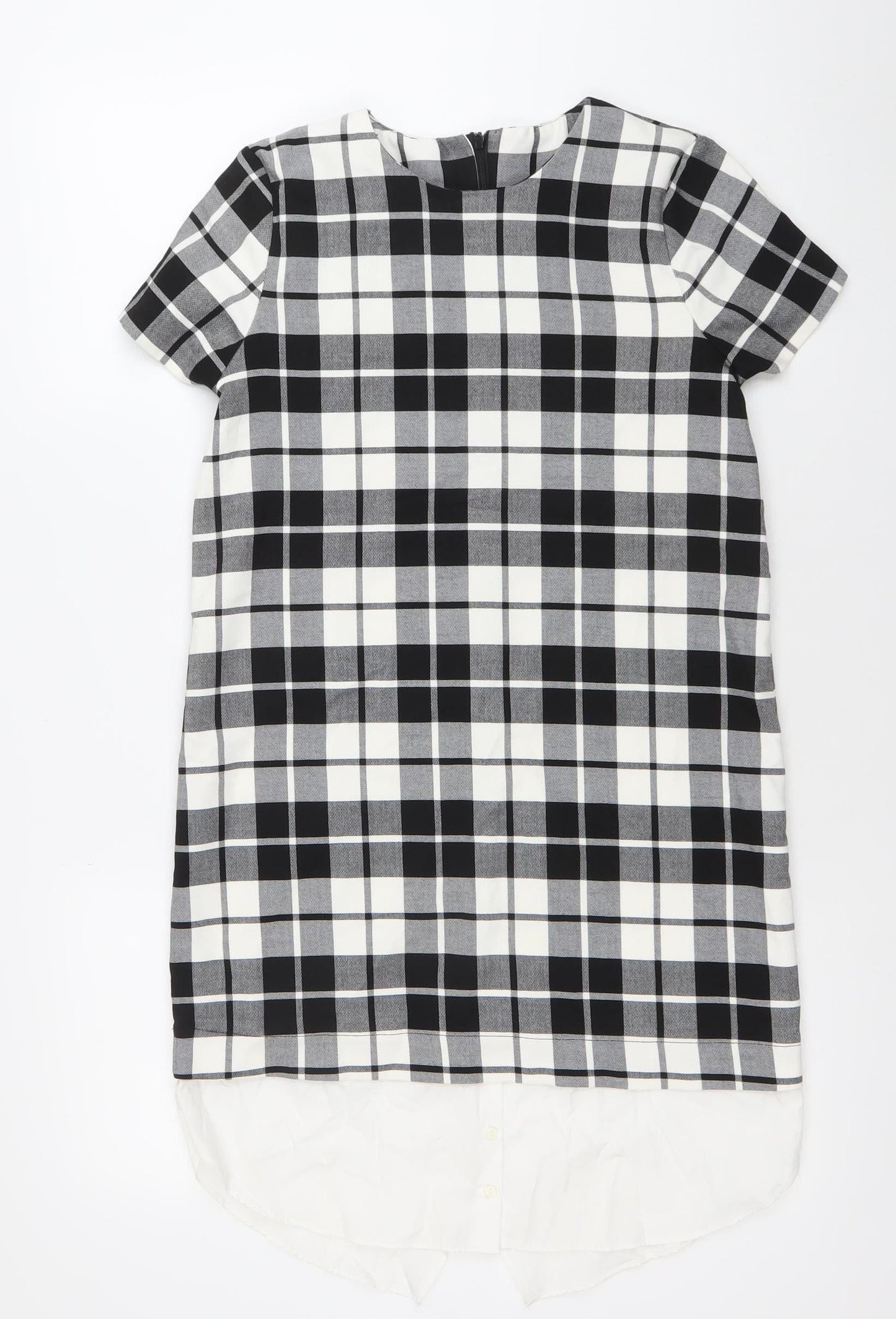 Zara Women Black Check Short Sleeve Shift Dress Size S