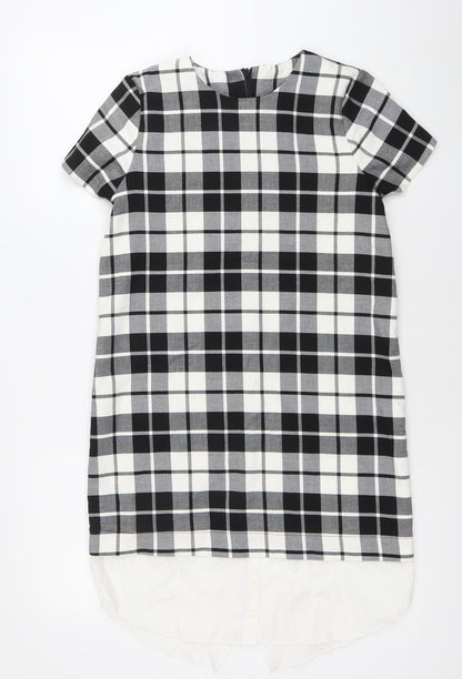 Zara Women Black Check Short Sleeve Shift Dress Size S