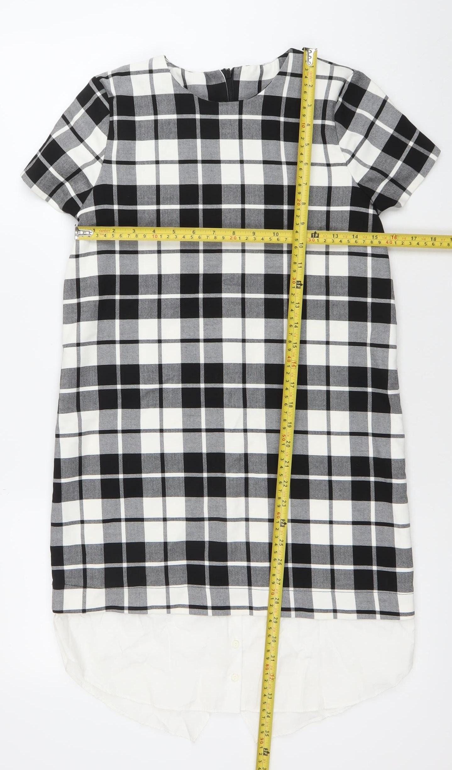 Zara Women Black Check Short Sleeve Shift Dress Size S