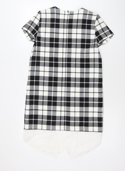 Zara Women Black Check Short Sleeve Shift Dress Size S
