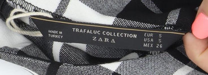 Zara Women Black Check Short Sleeve Shift Dress Size S