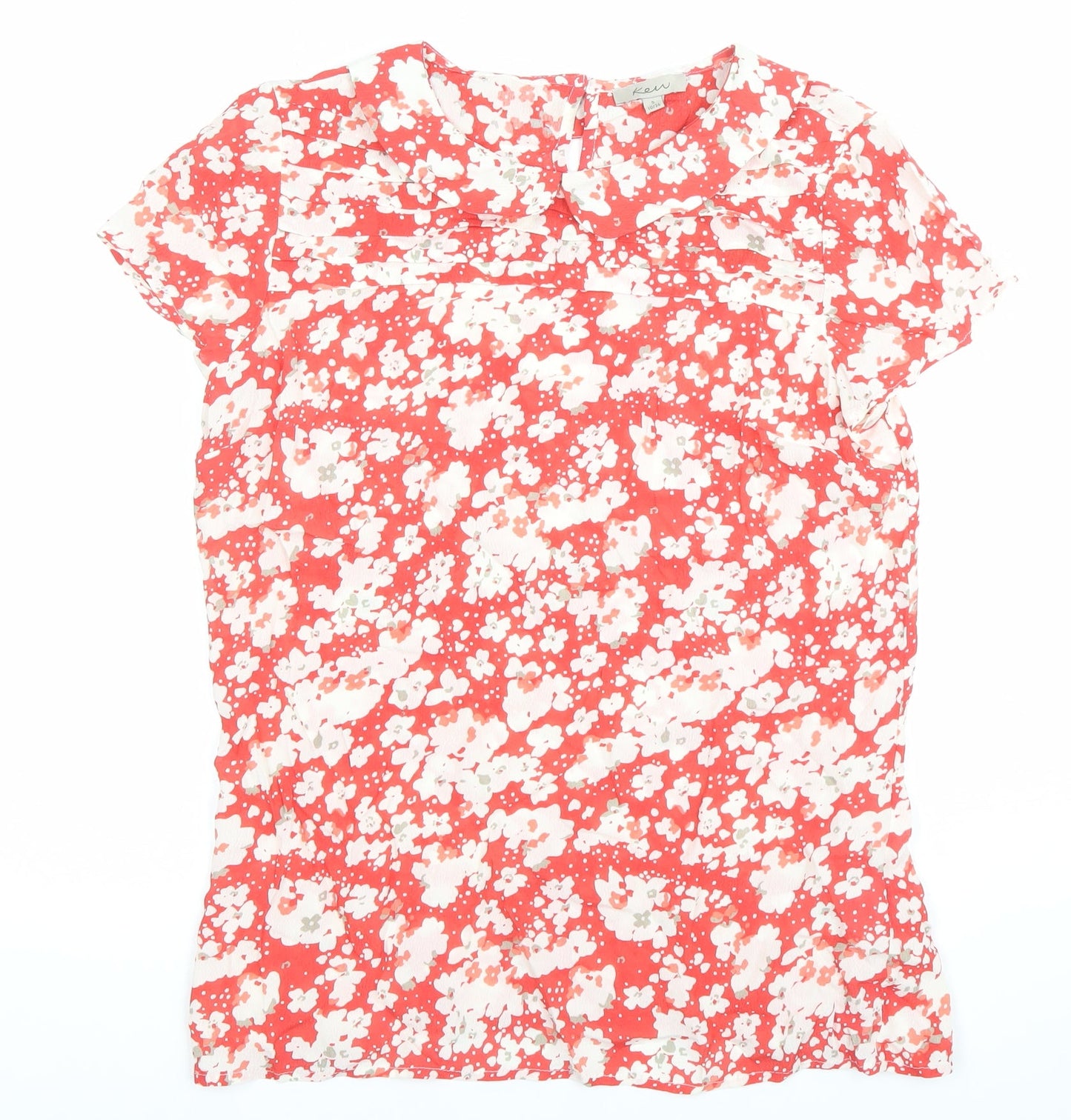 Kew Women Red Floral Blouse Size 10 Short Sleeve Viscose