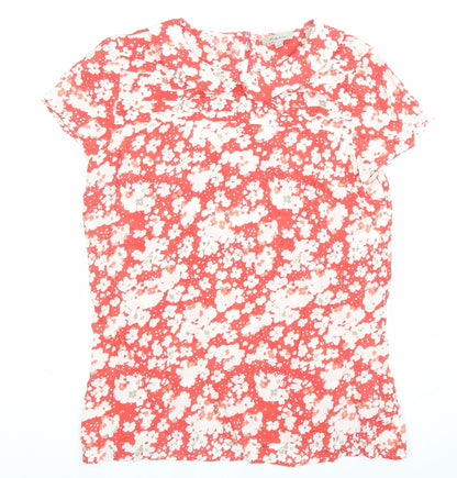 Kew Women Red Floral Blouse Size 10 Short Sleeve Viscose