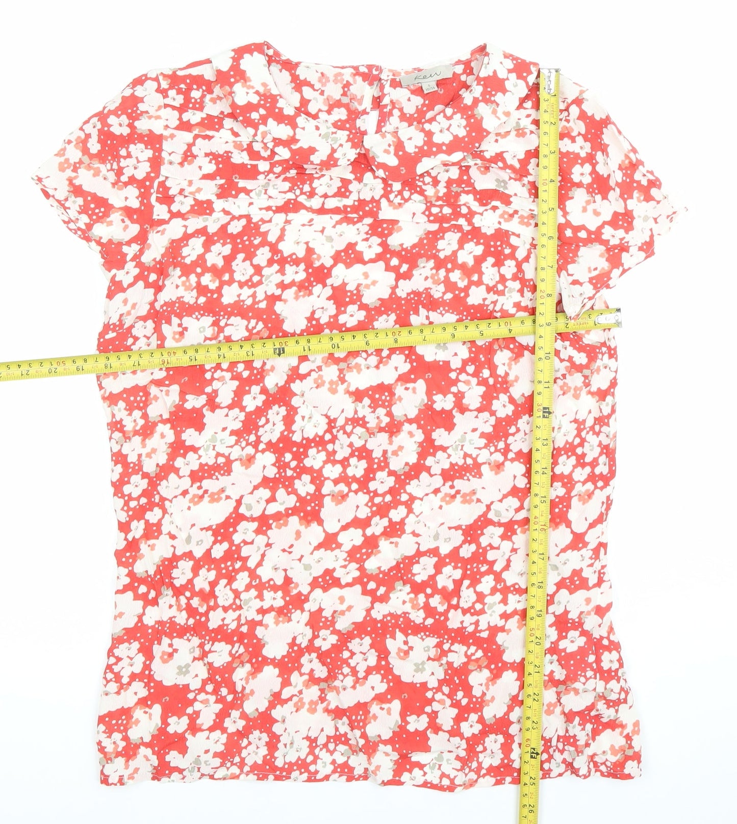 Kew Women Red Floral Blouse Size 10 Short Sleeve Viscose