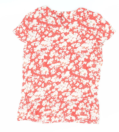 Kew Women Red Floral Blouse Size 10 Short Sleeve Viscose