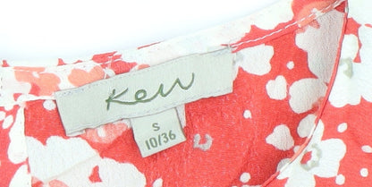 Kew Women Red Floral Blouse Size 10 Short Sleeve Viscose