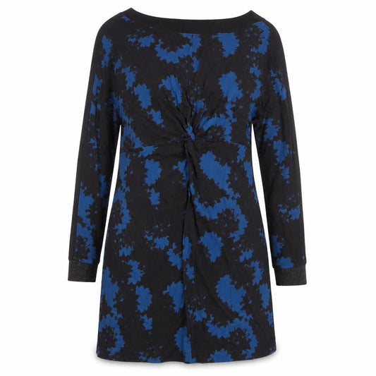 Front view of Wallis Women’s Black Blue Floral Shift Dress, size UK 10, Long Sleeve
