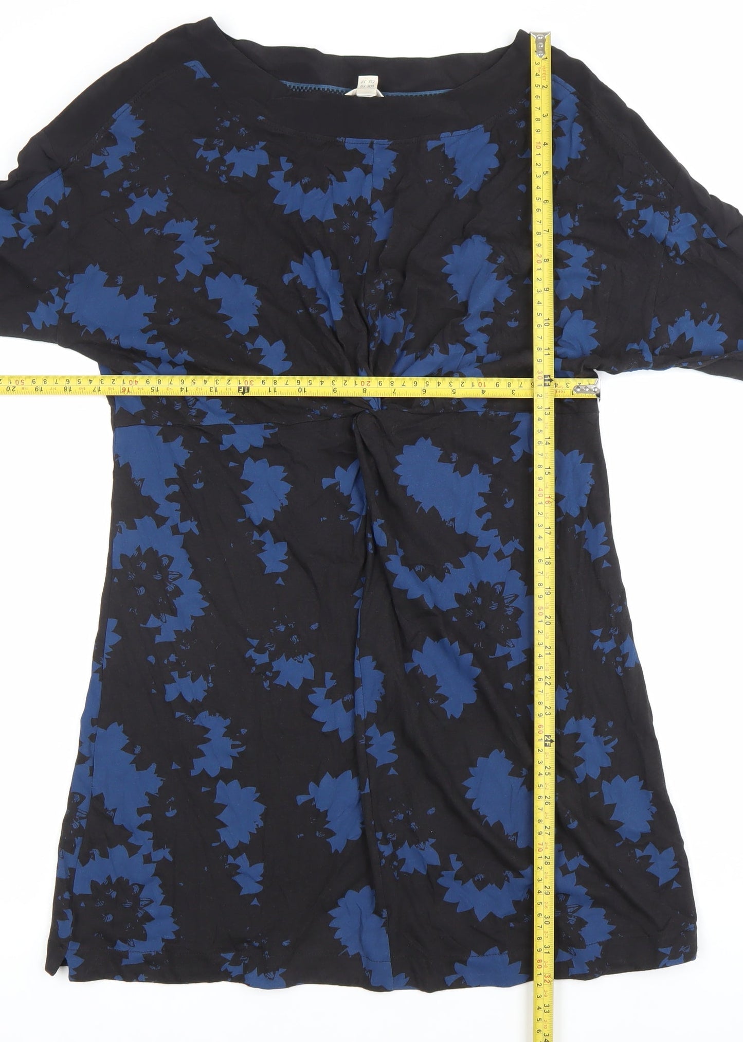 Wallis Women’s Black Blue Floral Shift Dress Size 10 Long Sleeve