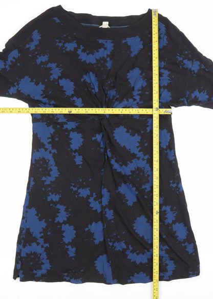 Wallis Women’s Black Blue Floral Shift Dress Size 10 Long Sleeve