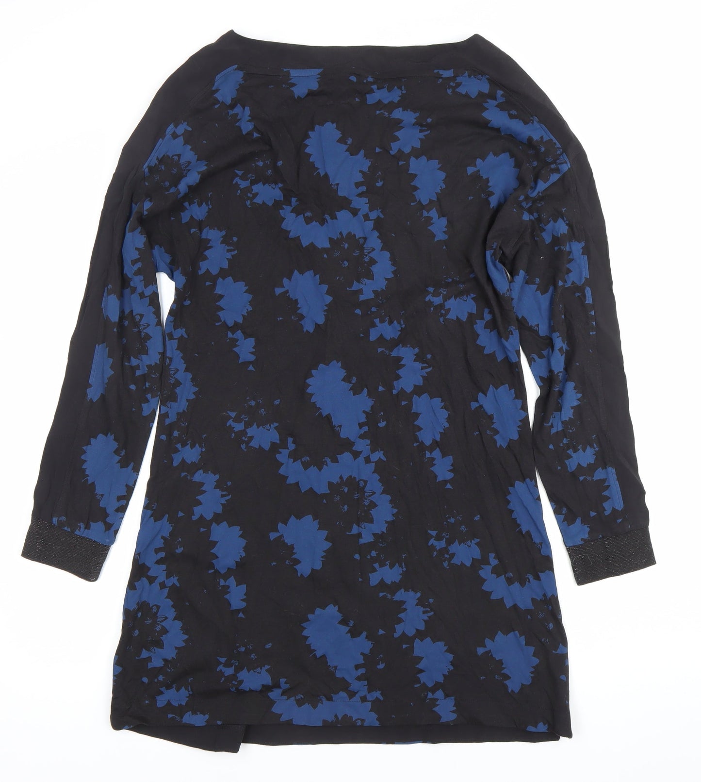 Wallis Women’s Black Blue Floral Shift Dress Size 10 Long Sleeve